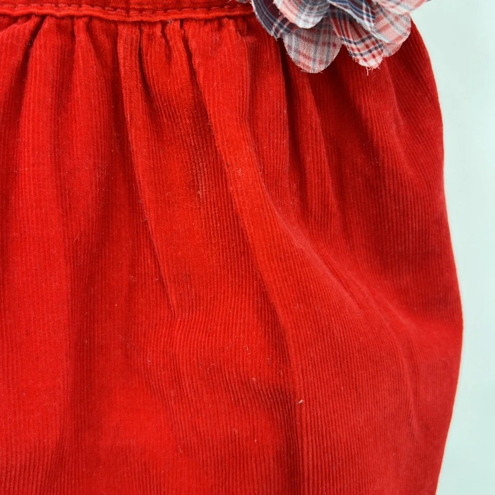 OshKosh B'gosh‎ Vestbak Girls 2T Red Corduroy Overall Jumper Dress Tulle Plaid